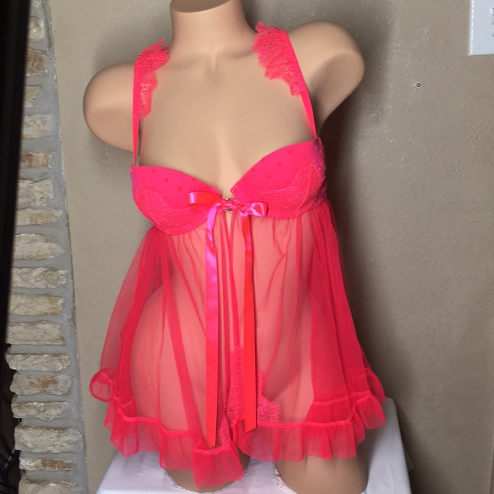 34B Victoria's Secret Babydoll Lingerie Lace Pink